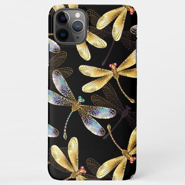 Seamless Pattern with Golden Dragonflies iPhone Case (Back)