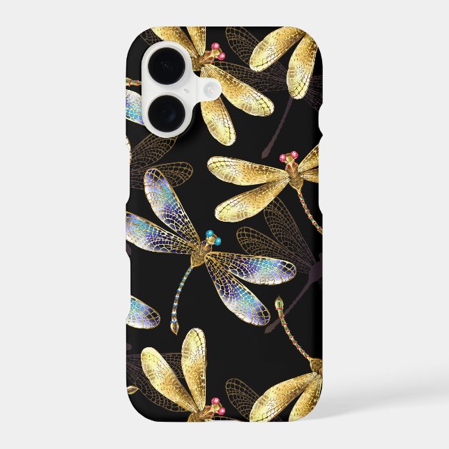 Seamless Pattern with Golden Dragonflies iPhone Case (Back)