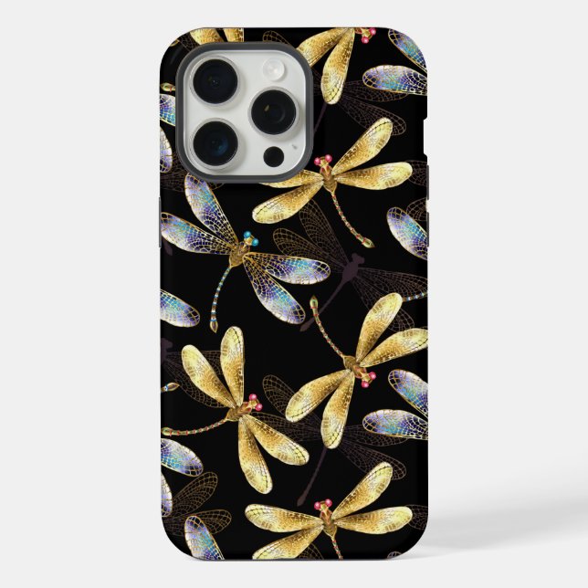 Seamless Pattern with Golden Dragonflies iPhone Case (Back)