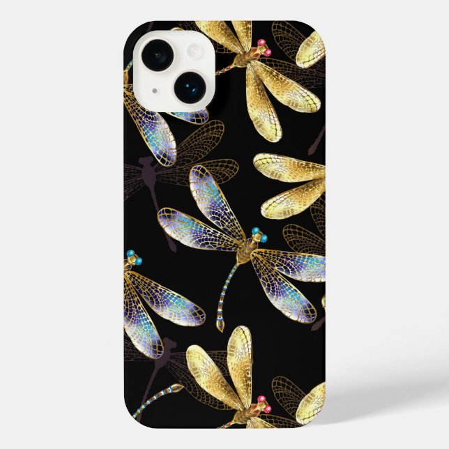 Seamless Pattern with Golden Dragonflies iPhone Case (Back)
