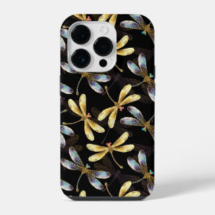 Seamless Pattern with Golden Dragonflies iPhone 14 Pro Case