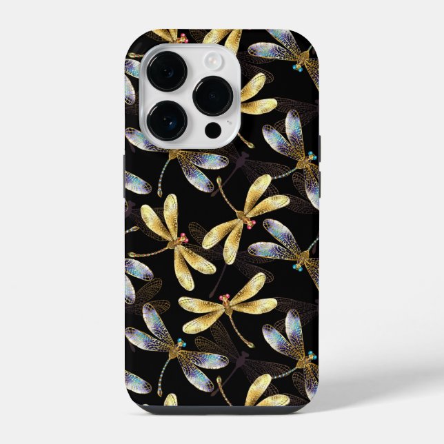 Seamless Pattern with Golden Dragonflies iPhone Case (Back)