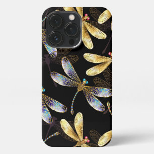 Seamless Pattern with Golden Dragonflies iPhone 13 Pro Case
