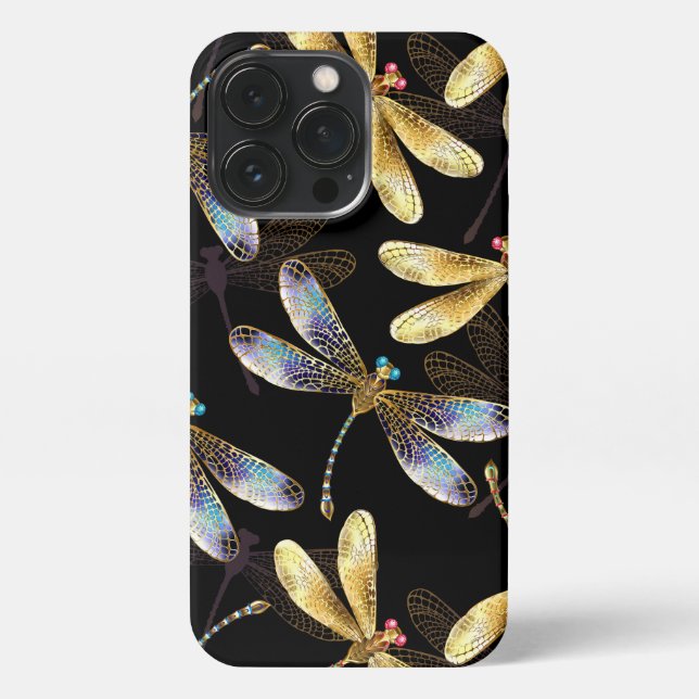 Seamless Pattern with Golden Dragonflies iPhone Case (Back)