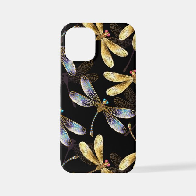 Seamless Pattern with Golden Dragonflies iPhone Case (Back)