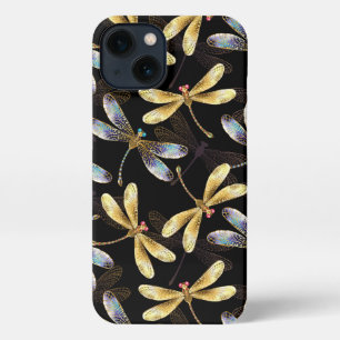 Seamless Pattern with Golden Dragonflies iPhone 13 Case