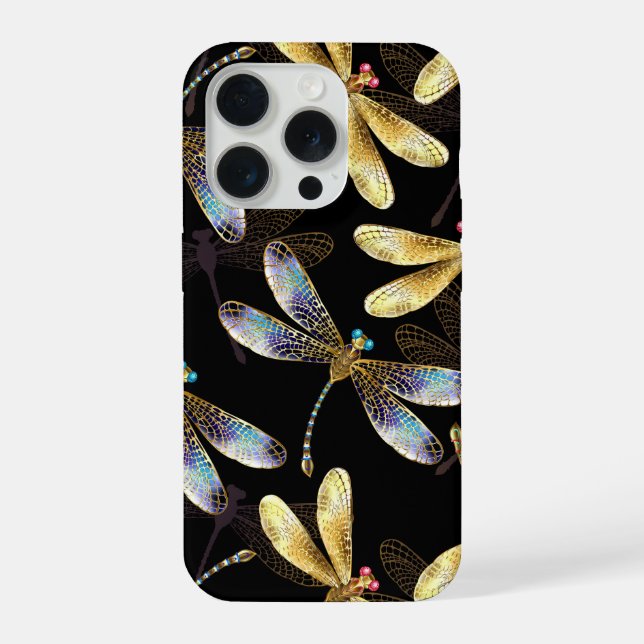 Seamless Pattern with Golden Dragonflies iPhone Case (Back)