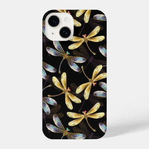 Seamless Pattern with Golden Dragonflies iPhone 14 Case