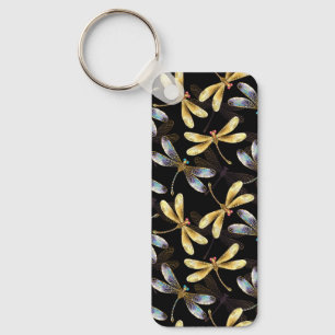 Seamless Pattern with Golden Dragonflies Key Ring