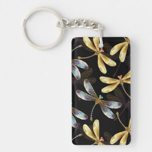 Seamless Pattern with Golden Dragonflies Key Ring
