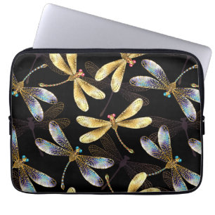 Seamless Pattern with Golden Dragonflies Laptop Sleeve