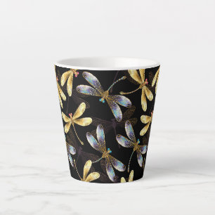 Seamless Pattern with Golden Dragonflies Latte Mug