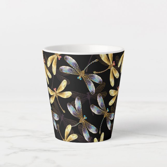 Seamless Pattern with Golden Dragonflies Latte Mug (Front)