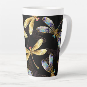 Seamless Pattern with Golden Dragonflies Latte Mug
