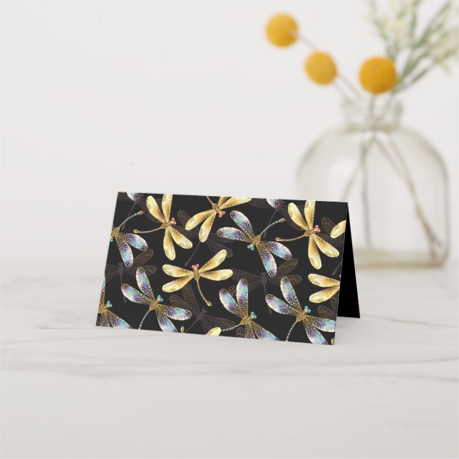 Seamless Pattern with Golden Dragonflies Loyalty Card (Front)
