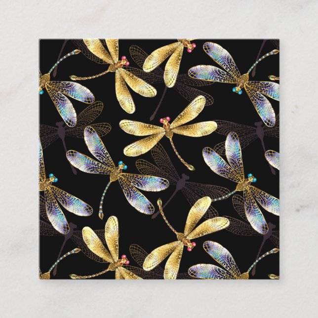 Seamless Pattern with Golden Dragonflies Loyalty Card (Front)