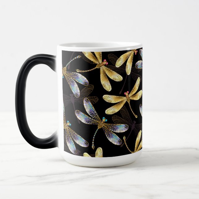 Seamless Pattern with Golden Dragonflies Magic Mug (Left)
