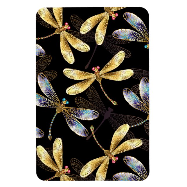 Seamless Pattern with Golden Dragonflies Magnet (Vertical)