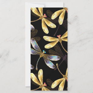 Seamless Pattern with Golden Dragonflies Magnetic Invitation