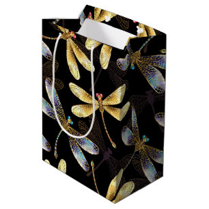 Seamless Pattern with Golden Dragonflies Medium Gift Bag