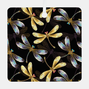 Seamless Pattern with Golden Dragonflies Metal Tree Decoration