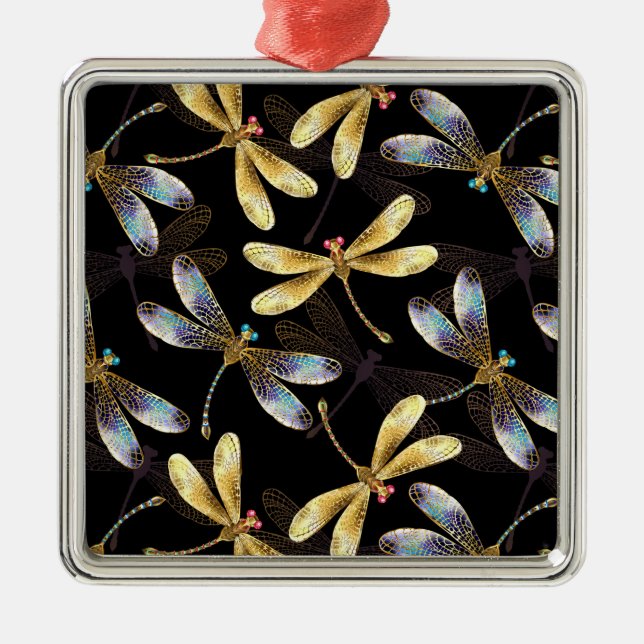 Seamless Pattern with Golden Dragonflies Metal Tree Decoration (Front)