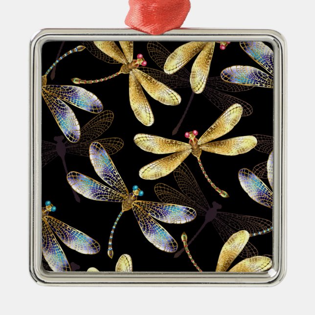 Seamless Pattern with Golden Dragonflies Metal Tree Decoration (Front)