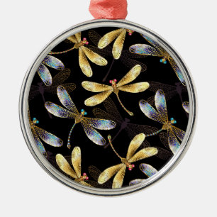 Seamless Pattern with Golden Dragonflies Metal Tree Decoration