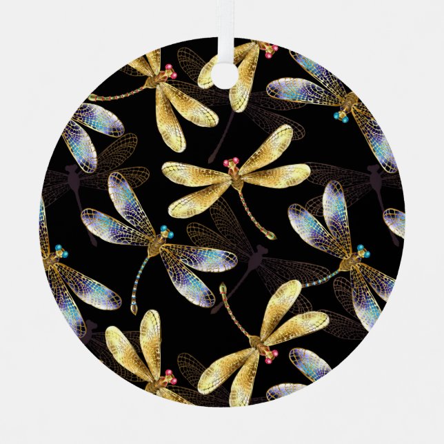 Seamless Pattern with Golden Dragonflies Metal Tree Decoration (Front)