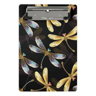 Seamless Pattern with Golden Dragonflies Mini Clipboard