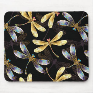 Seamless Pattern with Golden Dragonflies Mouse Mat