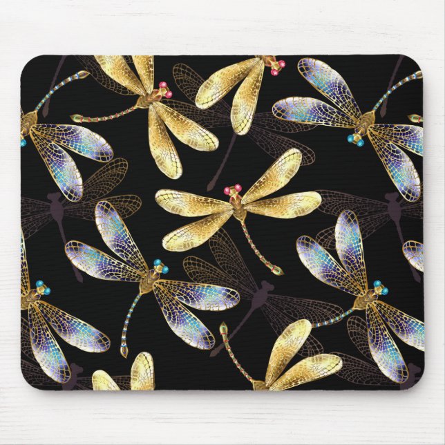 Seamless Pattern with Golden Dragonflies Mouse Mat (Front)