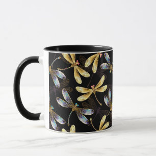 Seamless Pattern with Golden Dragonflies Mug