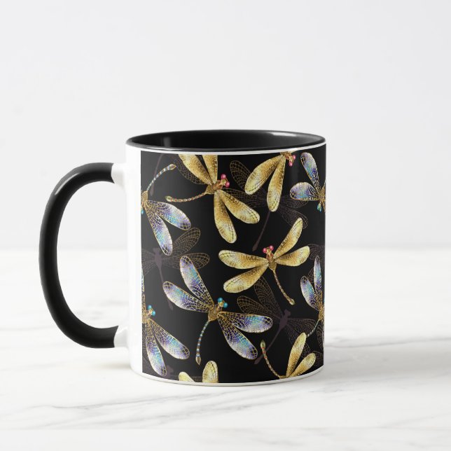 Seamless Pattern with Golden Dragonflies Mug (Left)