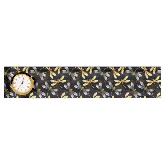 Seamless Pattern with Golden Dragonflies Nameplate (Front)