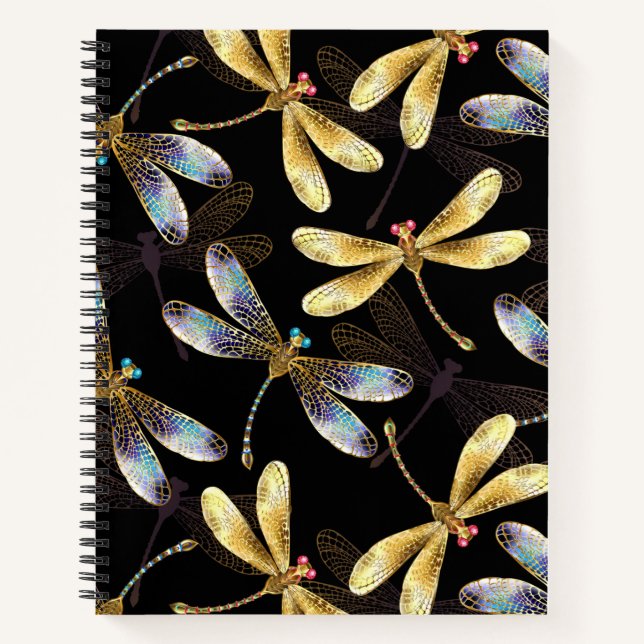 Seamless Pattern with Golden Dragonflies Notebook (Front)