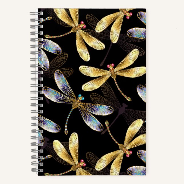 Seamless Pattern with Golden Dragonflies Notebook (Front)