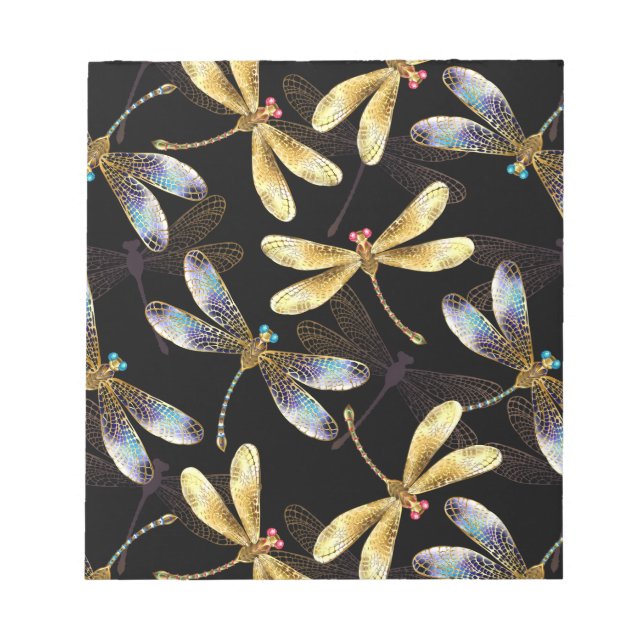 Seamless Pattern with Golden Dragonflies Notepad (Front)