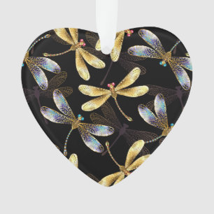 Seamless Pattern with Golden Dragonflies Ornament