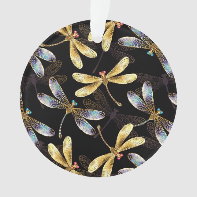 Seamless Pattern with Golden Dragonflies Ornament (Front)