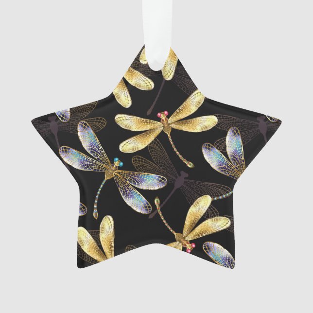 Seamless Pattern with Golden Dragonflies Ornament (Front)