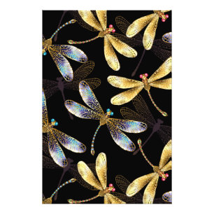 Seamless Pattern with Golden Dragonflies Photo Print