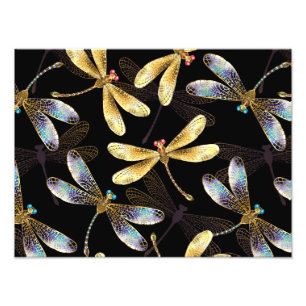 Seamless Pattern with Golden Dragonflies Photo Print
