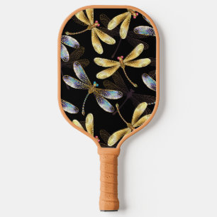 Seamless Pattern with Golden Dragonflies Pickleball Paddle