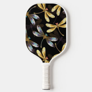 Seamless Pattern with Golden Dragonflies Pickleball Paddle