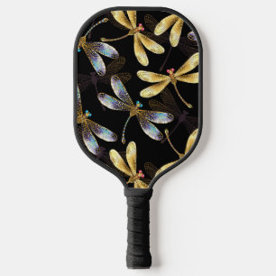 Seamless Pattern with Golden Dragonflies Pickleball Paddle