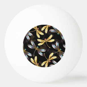 Seamless Pattern with Golden Dragonflies Ping Pong Ball
