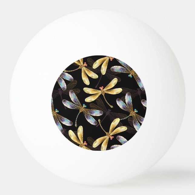 Seamless Pattern with Golden Dragonflies Ping Pong Ball (Front)