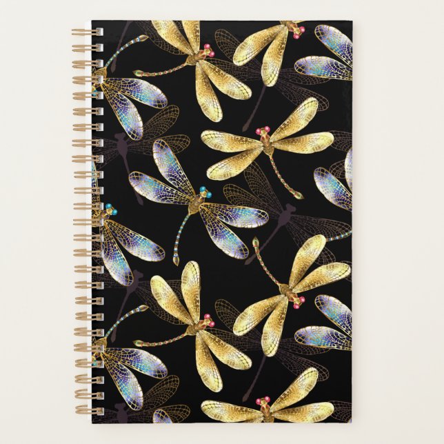 Seamless Pattern with Golden Dragonflies Planner (Front)