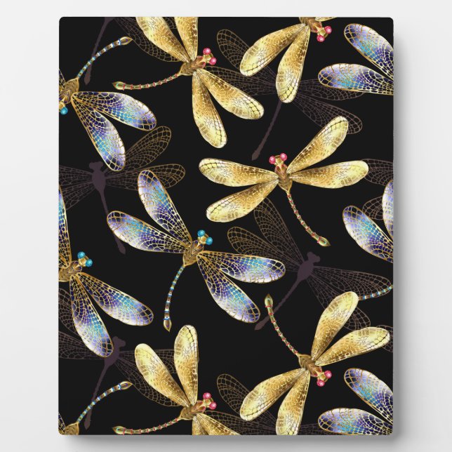 Seamless Pattern with Golden Dragonflies Plaque (Front)
